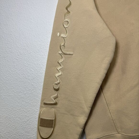 Champion Reverse Weave Sweatshirt Medium Crewneck Embroidered Logo‎ Beige Tan - Picture 2 of 7